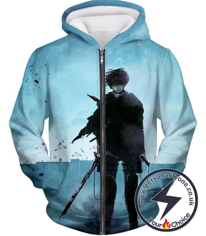 Attack on Titan Deadly Fighter Captain Levi Blue Zip Up Hoodie